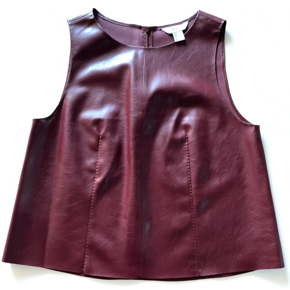 H&M Edition Burgundy Faux Leather Sleeveless Shell Top Blouse Wine Red Size M